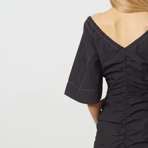 Ganni Cotton Black Ruched Dress 38 Medium Contrast Stitch thumbnail 4