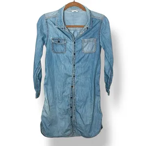Denim Button-Down Shirt Dress Long Sleeve Size Small thumbnail 2
