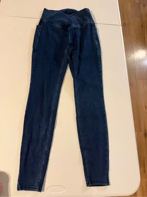 Halara Flex High Waisted Crossover Pockets Denim Work Leggings Small Full Length thumbnail 2