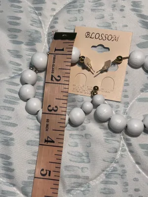 Blossom White Wooden Beaded Hoop Earrings with Gold Accents thumbnail 3