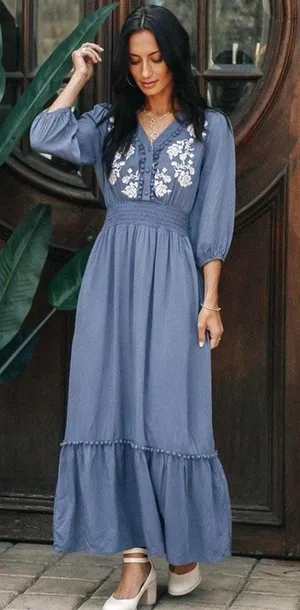 Bohemian Brunch Dress Blue Size L thumbnail 1