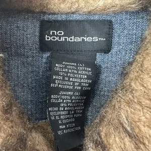 Y2K No Boundaries Fur Collar‎ Denim Jacket Sweater Ribbed 2000s Juniors Large thumbnail 6