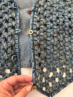 vintage A.J. Denim Button-Up Top denim vest crochet braided western boho 80s thumbnail 4