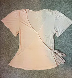 American Eagle Blush Pink Soft & Sexy Tie Waist Wrap Top thumbnail 1