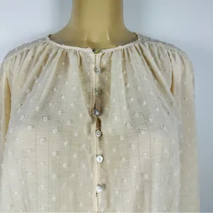 Zara Clip Dot Chiffon Top Sz M Long Sleeves Loose Cream Metallic thumbnail 2