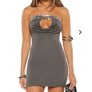 Beginning Boutique Mini Dress Theo Cowl Neck Sequin Trim Size US 2 in Gray thumbnail 4