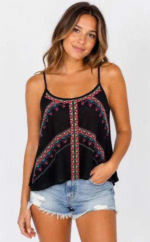 Charlotte Russe Cami Top Size Medium Black Embroidered Boho Sleeveless Summer thumbnail 1