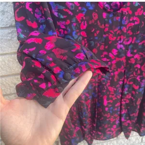Torrid Peplum Georgette Tie Front Leopard Print Blouse Plus Size 2X Black Pink thumbnail 9