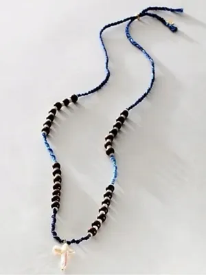 Free People Ariana Ost Easy Does It Pearl Cross Strand Necklace Bohemian Beach thumbnail 5