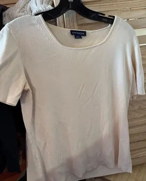 Ann Taylor Cream Short Sleeve Silk Knit Top Medium thumbnail 1