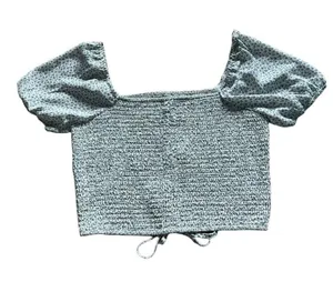 Paper Crane Floral Smocked Puff Sleeve Crop Top Blue thumbnail 1