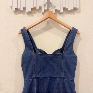 Honey Punch Vintange Blue Wash Cotton Denim Zip Mini Dress Size M Preowned thumbnail 4
