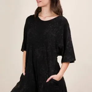VERY J Mineral‎ Washed Oversized Knit Comfy Romper thumbnail 2