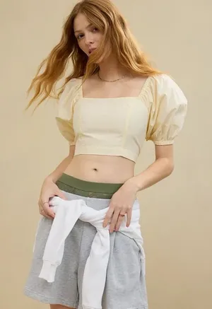 Aerie yellow puff sleeve crop top XXL 2X plus size summer fairycore thumbnail 1