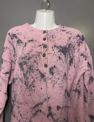 Aerie Sweater Womens Medium Pink Tie Dye Henley Crew Neck Knit Pullover Cozy thumbnail 1
