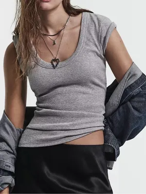 Anthropologie Heather Gray Ribbed Scoop Neck Tee size Small NWT thumbnail 3