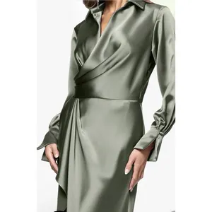 Xscape "EMERY" SATIN LONG SLEEVE COLLARED DRESS Size 8 Green thumbnail 3