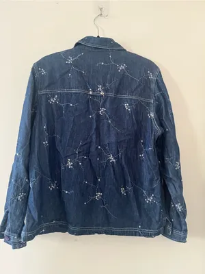 Vintage 100% Cotton Floral Embroidered Denim Jacket Medium Cottagecore Prairie thumbnail 4