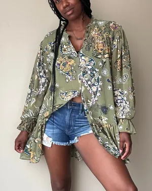 Free People Green Paisley Ibiza Nights Tunic Dress Size Small thumbnail 1