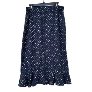 Loft Midi Skirt Large Floral Ruffle Navy Blue Fall Winter Whimsigoth Resort Boho thumbnail 2
