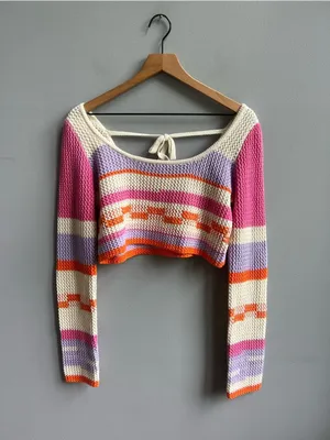 Grey Bandit Teenage Dream Crop Sweater Bright Cute Trendy Knit Size Small thumbnail 3