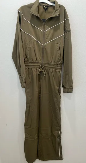 Kathleen Kollection Olive Green Zip-Front Jumpsuit Size L thumbnail 1