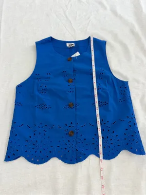 J.Crew Blue Eyelet Cotton Button Front Top XS NWT thumbnail 8