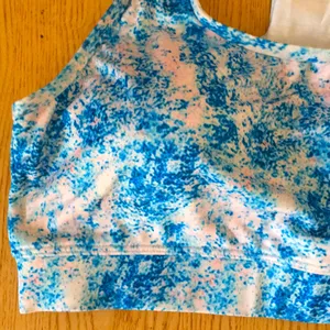 New Blue Galaxy Sports Bra with Removable Padding Blue White Size Large thumbnail 4