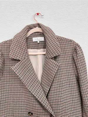 NWOT L'Academie Brown Houndstooth Coat Women's Small Button Front Tailored thumbnail 2
