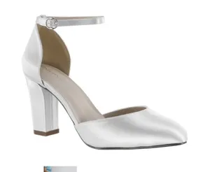 Benjamin Walk Dyeables Amanda Style White Satin Block Heel Closed Toe Pumps thumbnail 1