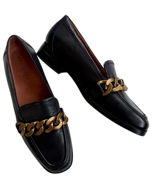 Like New Vionic Leather Mizelle Chain Link Loafers Black Size 6 Retail $139.95 thumbnail 1