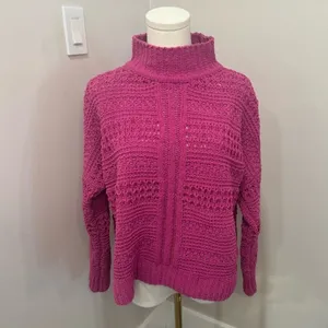 Hot Pink Abercrombie and Fitch Chenille Mock Neck Sweater‎ Medium thumbnail 2