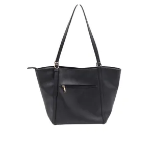 Black Faux Leather Tote Bag with Scarf Accent Gold Hardware Large Shoulder Purse thumbnail 3