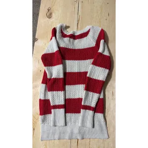 SO Red White Striped Metallic Cable Knit Scoop Neck Sweater Womens Large‎ L thumbnail 4