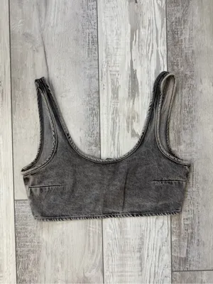 Zara TRF Denim Western Festival Cropped Gray Acid Wash Tank Top size medium thumbnail 4