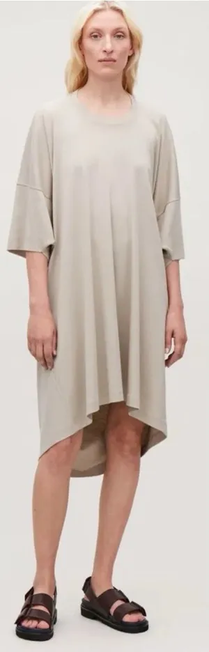 COS Oversized Cotton Jersey T-Shirt Dress Asymmetric Drape Minimalist Sz L 🧡🎀 thumbnail 1