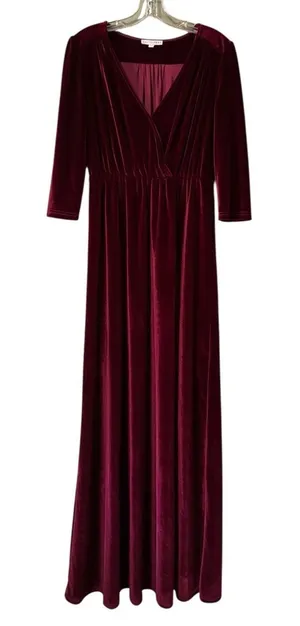 BalticBorn Women Size Medium Velour Maxi Dress‎ Red Peasant Hippie Bohemian Long thumbnail 1