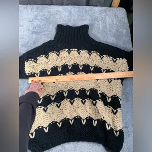 POL Chunky Knit Black and Tan Sweater large turtleneck thumbnail 7