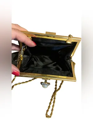Slg Black And Gold Faux Pearl & Rhinestone Clasp Boxy Evening Bag thumbnail 6