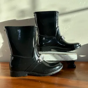 Michael Kors Leslie Black Rubber Crystal Embellished Mid Calf Rain Boots Size 6‎ thumbnail 1