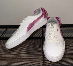 Puma White Sneakers with Pink Satin Bow thumbnail 1