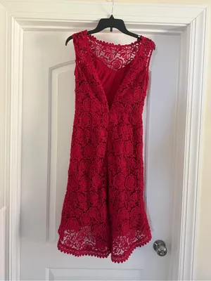 Tracy Reese Red Floral Lace High-Low Dress thumbnail 8