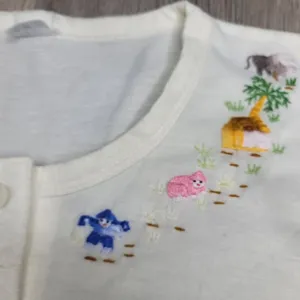 Vintage White Cotton Embroidered Henley Top With tropical Animal embroidery XL thumbnail 10