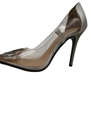 Betsey Johnson Size 7.5 Transparent Pointed Toe High Heels Silver Embellish thumbnail 10