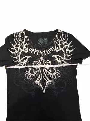 Affliction Black Graphic Skull Cross Tee Size Medium Fitted Y2K thumbnail 2