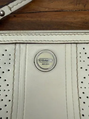 Coach White Perforated Cs Leather Wristlet Silver Hardware thumbnail 2