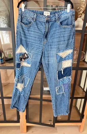 Sundance Driftwood Patchwork jeans Abbey mom Free People High Rise boyfriend boho floral thumbnail 1