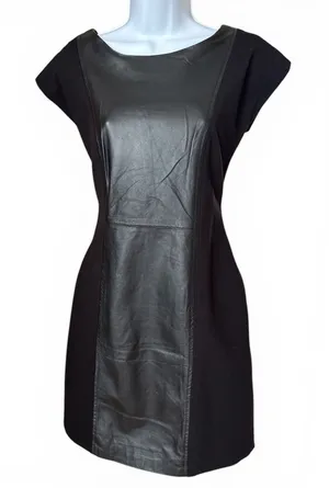 Boston Proper Black Leather Ribbon Tie Back Dress Size 6 Vintage Y2K thumbnail 1