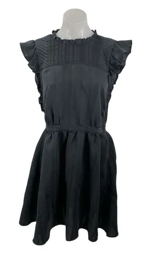 Club Monaco Black Ruffle Sleeve Mock Neck Pintucked Fit & Flare Mini Dress Sz 6 thumbnail 1