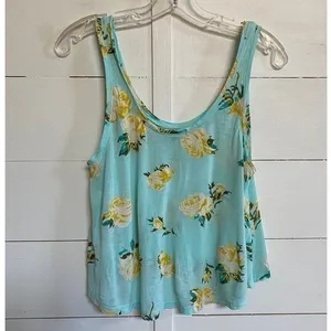 Artizia Talula Pale Turquoise Yellow‎ Rose Print Soft Tank Top - M EUC thumbnail 3